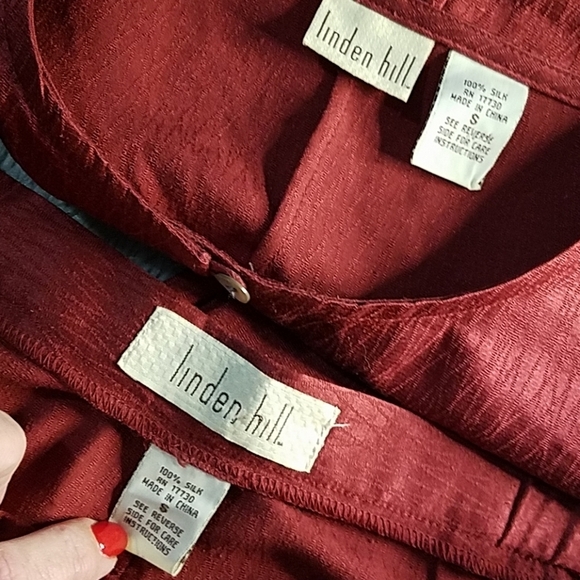 Vintage 100% SILK TUNIC&PANTS SET DEEP RED TEXTURED OLD MONEY QUIET LUXURY - Picture 8 of 8